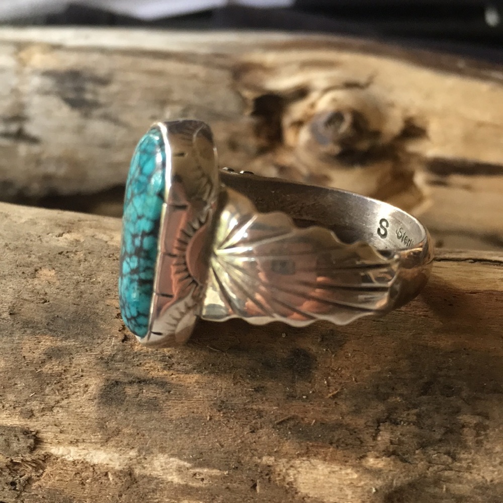 SOLD Vintage Navajo Native Turquoise Ring 11 1/4 - Picture 9 of 11